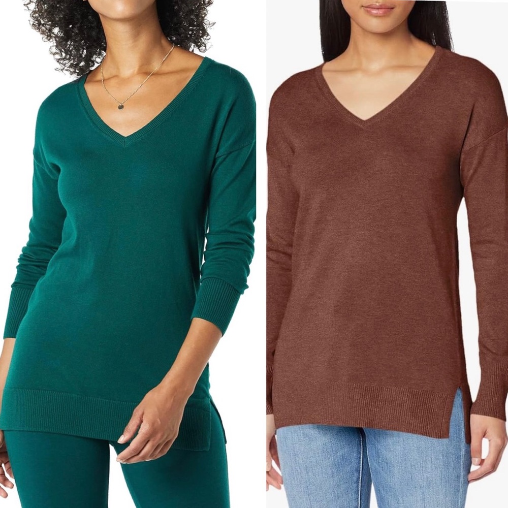 Two Lightweight V-Neck Tunic Sweaters Medium, Amazon Essentials Women’s